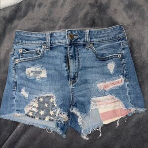 American Eagle Outfitters Blue Distressed Jean Shorts